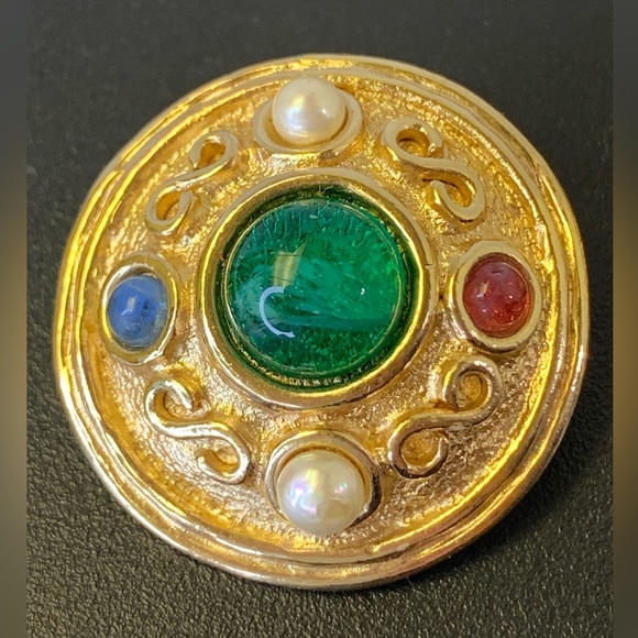 Christian DIOR Germany Vintage Gripoix Earrings w/ Glass Cabochons ~RARE~ COA - Picture 5 of 7